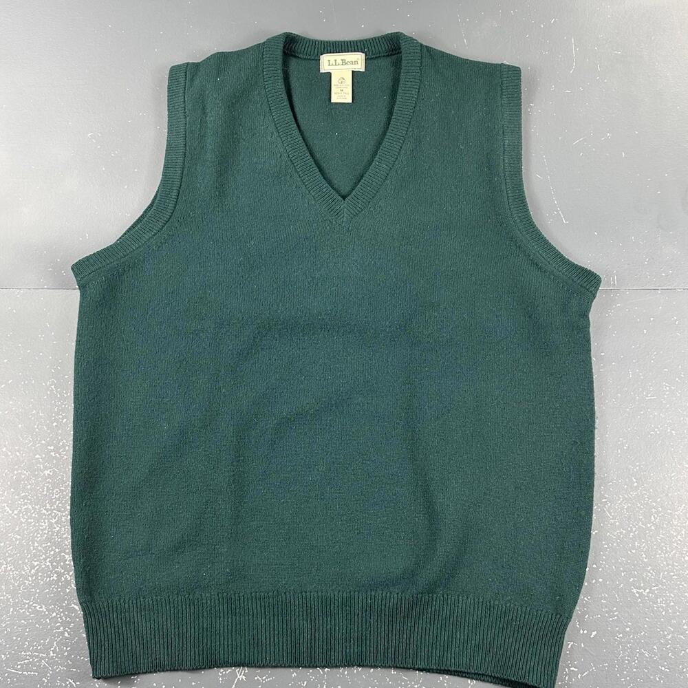 VTG LL Bean Sweater Vest Mens MT Deep Teal Green Tight Knit Lambs Wool Scotland